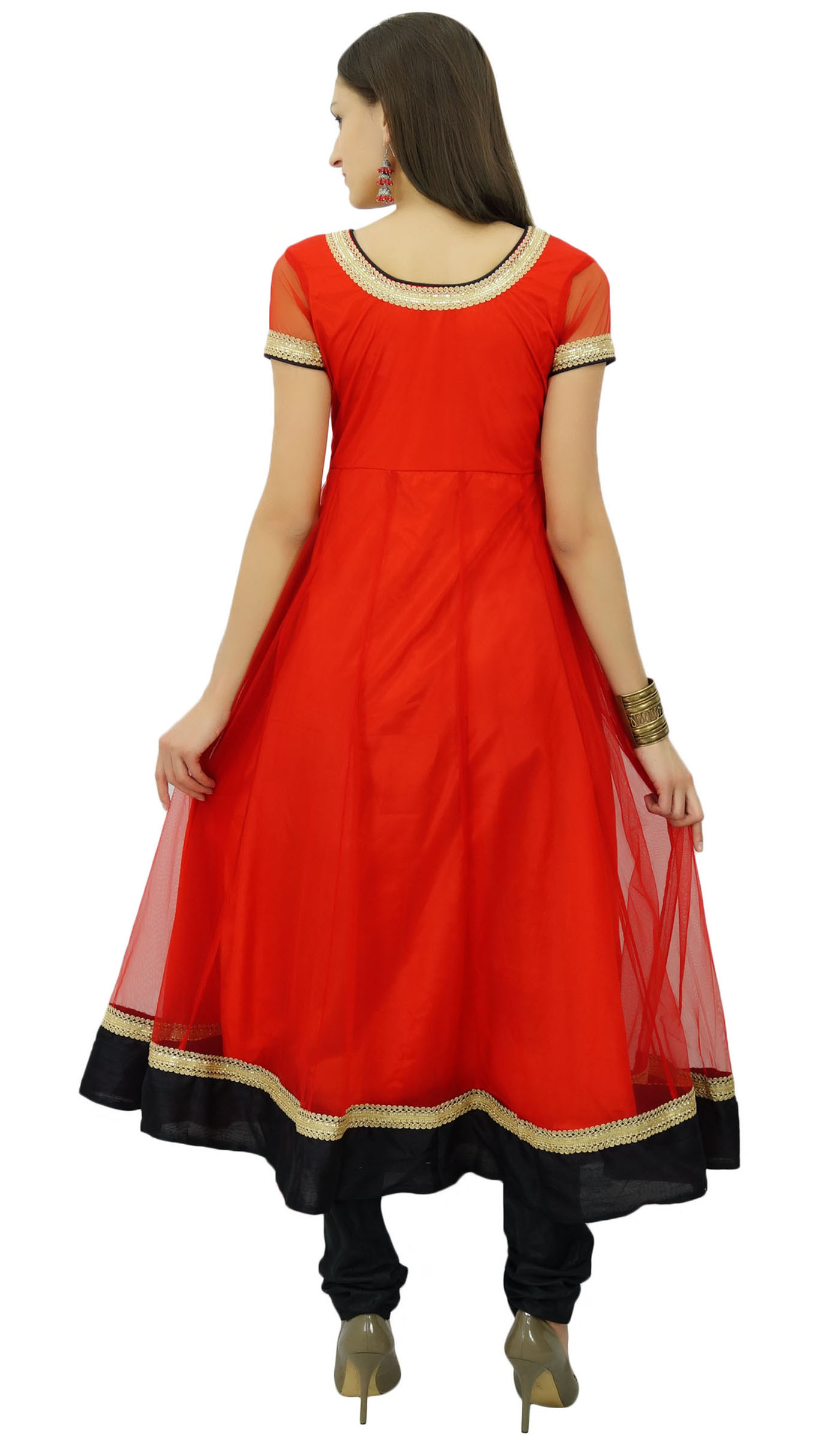 Bimba Flaired Net Anarkali Dress Solid Kurta Kurti Indian Tunic Custom Clothing