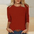 thumbnail image 2 of Timegard Hauts pour Femmes Été Col Rond Manches 3/4 Confortable Couleur Unie T-Shirts Basiques Décontractés Amples Hauts Blouses, 2 of 5