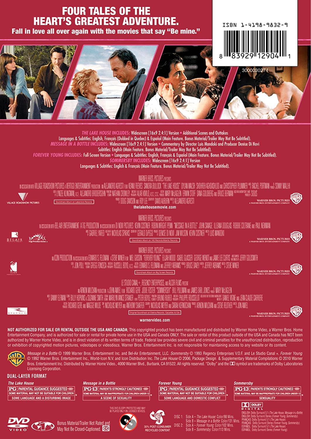 4 Film Favorites: Love Stories Collection - The Lake House / Message In A Bottle / Forever Young / Sommersby