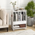 thumbnail image 2 of Gymax Record Player Stand on Wheels w/ Pull-out Drawer & Open Shelf Lockable Wheels White, 2 of 10