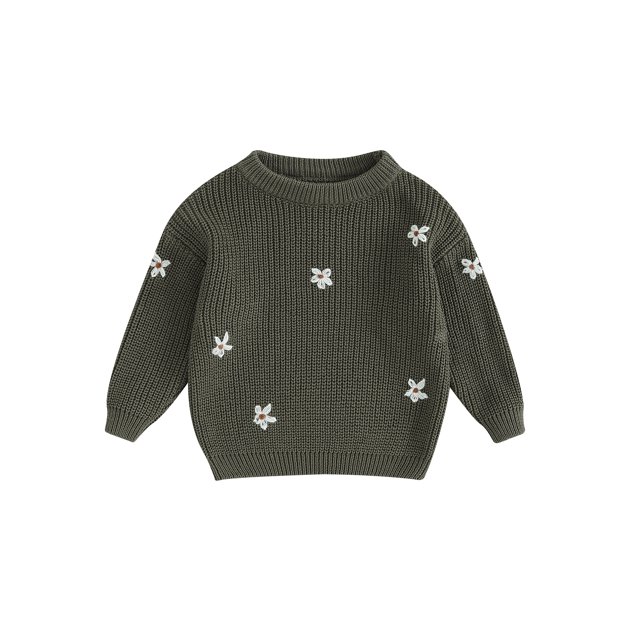 FOCUSNORM Chandail d'Automne pour Tout-Petite Fille Bébé, Motif Jacquard de Fleurs Manches Longues Col Rond Tricot