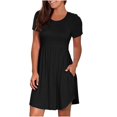 thumbnail image 1 of DPTALR Women's Round Neck Long Dress Short Sleeved Solid Pocket Dress, 1 of 6