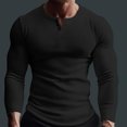 thumbnail image 2 of Yuyuzo Mens Long Sleeve Shirts Slim Fitted Ribbed Solid Color Button V-Neck Fall Casual Plain Tops, 2 of 6