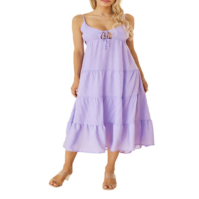 Solid Spaghetti Strap Midi Cami Dress for Women - Perfect for Parties and Beach
