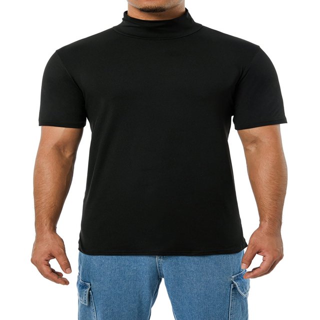 T-Shirt à Col Montant pour Homme à Manches Courtes, Chandail de Base, Tricot de Corps Extensible, Haut Léger