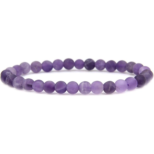 Bracelet Extensible Unisexe en Perles Rondes de 6 mm en Améthyste Mate Naturelle de Qualité A 7 Pouces