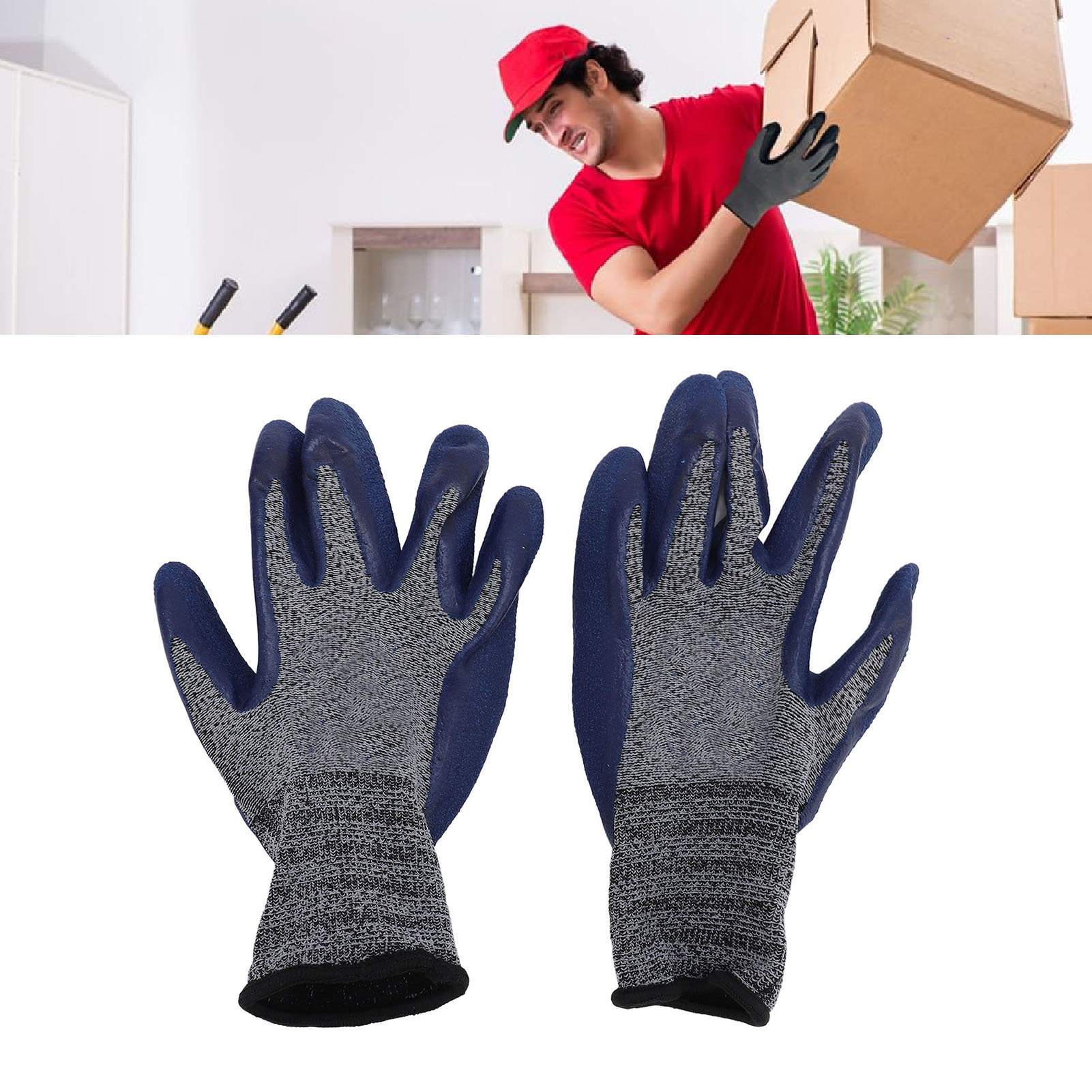 Work Gloves, Breathable Non Slip Firm Grip Seamless 3D Knitting Rubber Work Gloves  for Mechanic