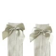 thumbnail image 3 of Little Girls Stockings  Plain Color/Patchwork Side Bow-Knot Midi Tube Socks  Breathable Elastic Knee-Length Socks, 3 of 5