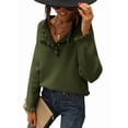 thumbnail image 1 of Women Sweaters Fall Winter Clothes Long Sleeve Button Up Ruffle Crew Neck Casual Knitted Pullover Tops Olive Green L, 1 of 8