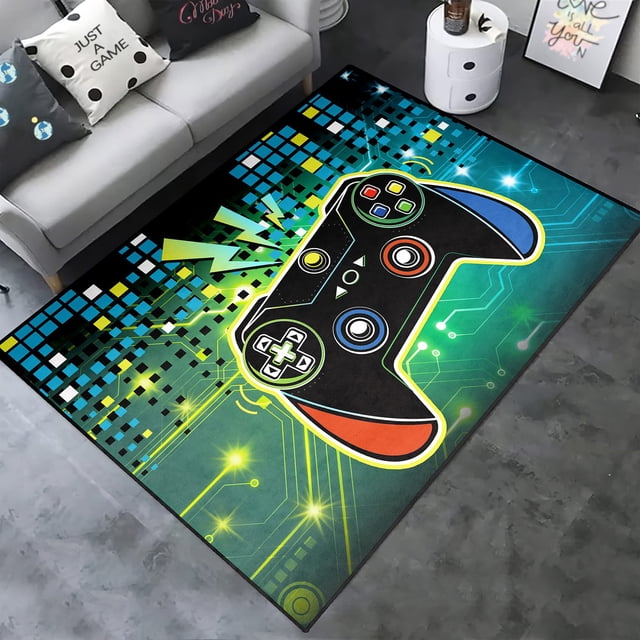 Gaming Carpet Square Rugs 3D Gamer Area Rug for Boys Room Gamepad Controller Door pad for Bedroom Living Room Floor Mats, Colorful 60*120cm