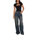 thumbnail image 2 of Gupgi Femmes Slim T-Shirts Col Rond Manches Courtes Tie-up Évidés Tee-Shirts Été Hauts, 2 of 7