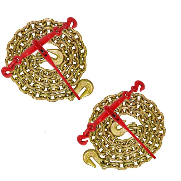 GloryStar Chain Binder 3/8-1/2"*10FT, Grade 70-Chains with 2 Binder and 2 Chain, Load Binder for Binder Chain with Grappling Hook, for Industrial, Agricultural, Logging, Towing Applications