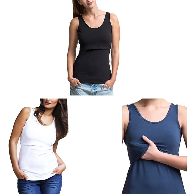 T-shirt d'Allaitement Sans Manches Uni à Col Rond pour l'Été Maternité Allaitement Haut