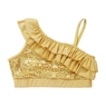 thumbnail image 3 of Yartina Kids Girls Asymmetrical Ruffled Sequin Performance Crop Tops Modern Jazz Hip Hop One Shoulder Dance Costume Gold 10, 3 of 7