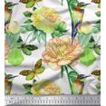 thumbnail image 1 of Soimoi Orange Cotton Poplin Fabric Hummingbird,Insect & Floral Fabric Prints by Yard 42 Inch Wide, 1 of 3
