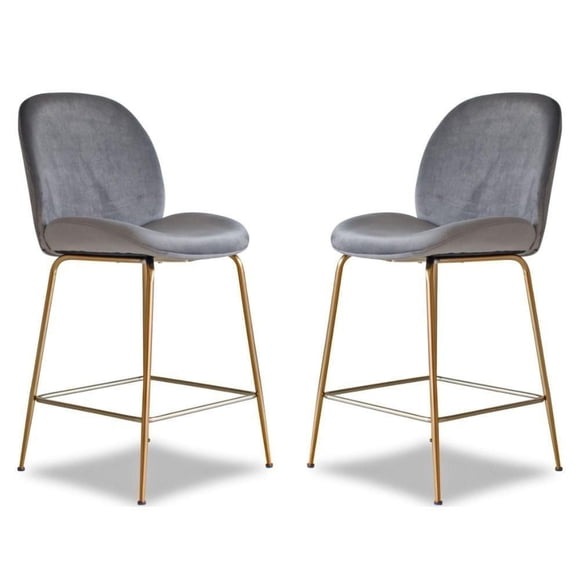 Take Me Home Velvet Stool with Gold Legs Set of 2 Comfortable Velvet Stools with Footrest for Kitchens, Bars, and Contemporary Spaces