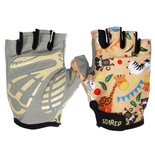 Kids' Gloves Half Finger Design With Adorable Animal Prints Anti Slip Padding Ideal For Toddler Cyclists Enhancing Grip And Comfort During Rides