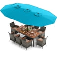 thumbnail image 2 of Costway 10 Pieces Patio Wicker Dining Set with Double-Sided Patio Umbrella 8 Armchairs Turquoise, 2 of 10