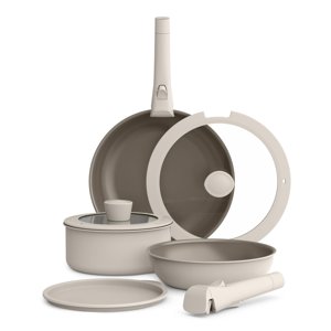 Bella 8 Ensemble d'articles de cuisine en pièces, convient à n'importe quel endroit  Ustensiles de cuisine w EverGood, revêtement antiadhésif en céramique, poignées amovibles, lave-vaisselle & Coffre-fort, Tous les stovetops compatibles, Glas
