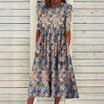 thumbnail image 4 of 2024 Longues Robes Maxi à Bretelles Spaghetti pour Femmes Été, Robes Maxi à Manches Courtes à Fleurs pour Femmes Grande Taille, Robes d'Été Décontractées à Col Rond pour la Plage Robe Évasée, Robe Maxi Fluide à Étages pour Femmes pour la Plage, 4 of 7