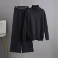 thumbnail image 2 of Timegard Ensemble 2 Pcs pour Femmes, Pull à Col Haut, Manches Longues, Pantalon Large, Couleur Unie, 2 of 5