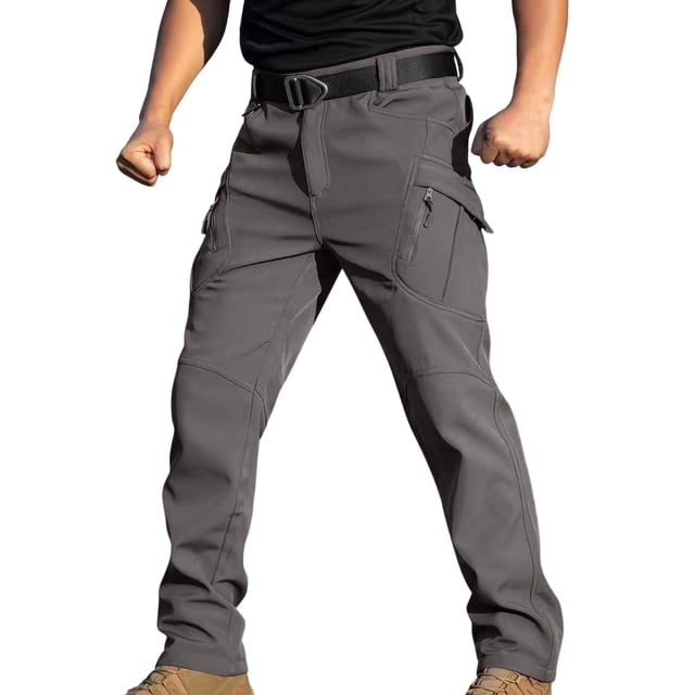 yardsong Pantalon Cargo Tactique pour Homme Résistant à l'Eau Doublé en Molleton Pantalon de Ski Neige Randonnée Pantalon de Travail Extérieur Multi-Poches Sans Ceinture Gris,P