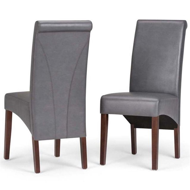 Simpli Home Avalon Transitional Parson Dining Chair, Stone Gray Faux Leather (Set of 2)