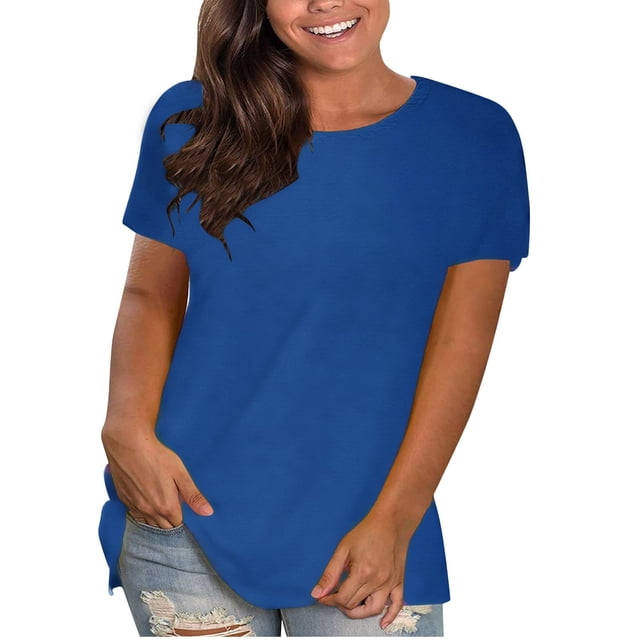 AherBiu T-Shirts pour Femmes Grande Taille Col Rond Manches Courtes T-Shirts Été Décontracté Uni Basique Ample Chemise Tees