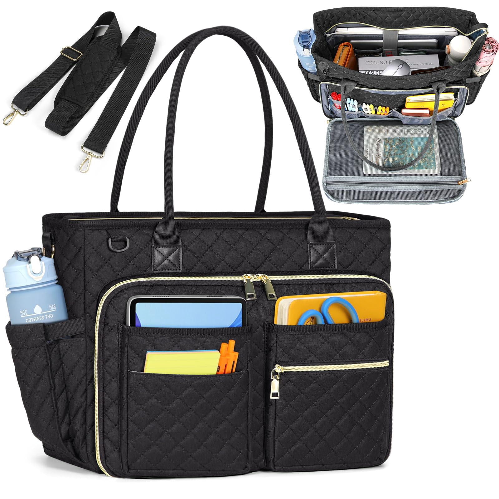 RAINSMORE Teacher Tote Bag 17.3 inch Laptop Bag for Women Work Laptop Tote Nurse Bag Professional Computer Messenger with Insulated Pocket Briefcase