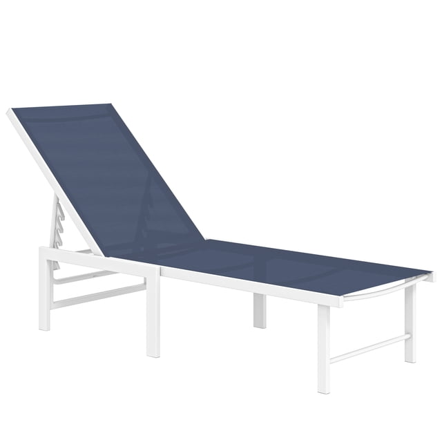 Outsunny Outdoor Lounge Chair, 5-Position Tanning Chair, Dark Blue