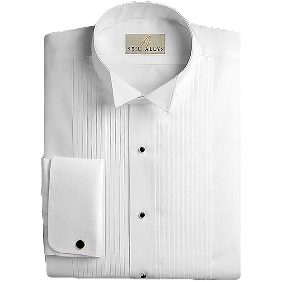 Neil Allyn Mens 100 Cotton Tuxedo Shirt 1/4 Pleat with French Cuffs Wing Collar, Slim Fit