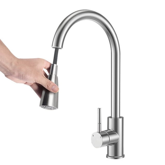 PENGXIANG Kitchen Faucet Kitchen Faucet Stainless Steel with Pull Down Sprayer Brushed Nickel Sink Faucet Single Hole Handle Drop-Down Sprinkler 360° Faucet Durable Stainless Steel Kit