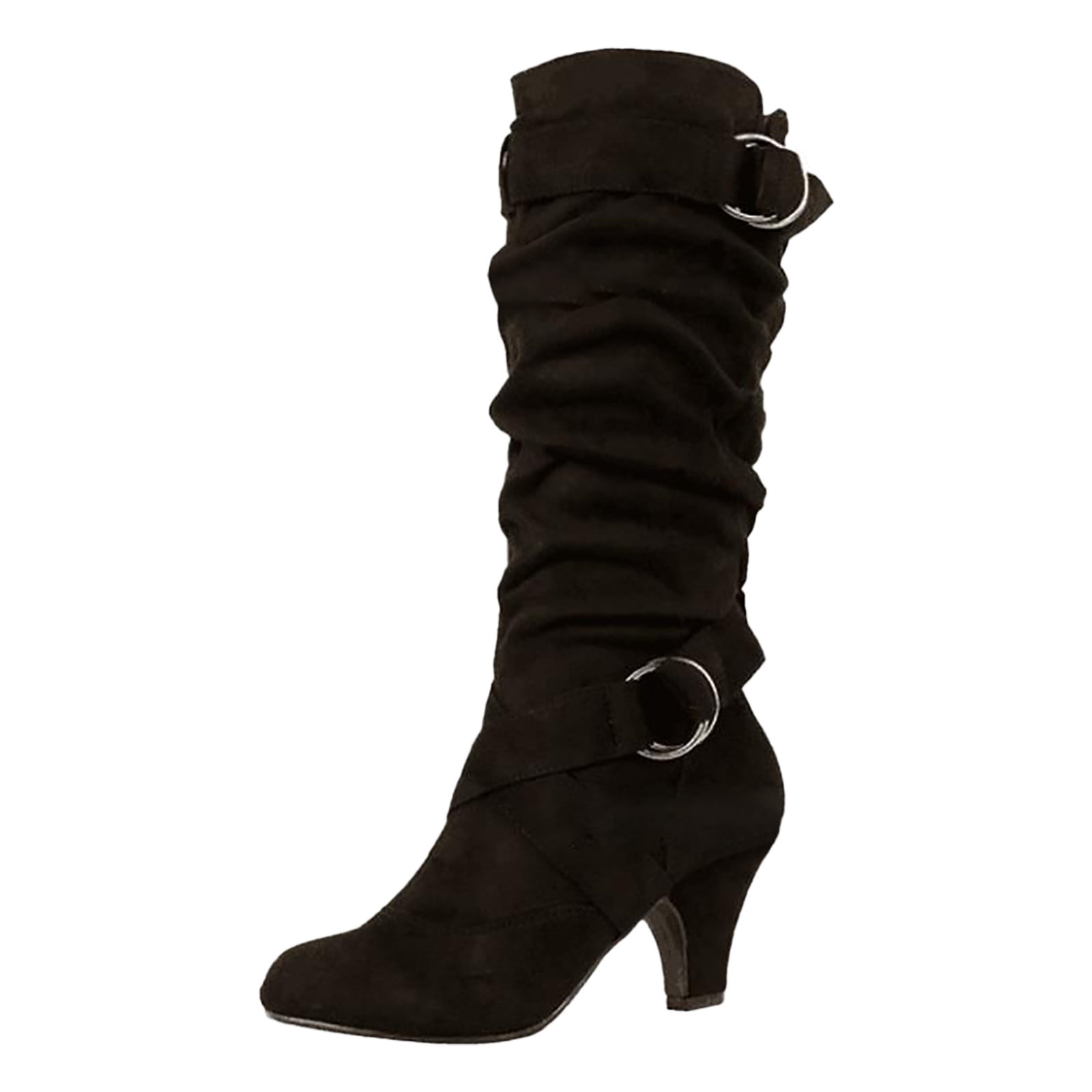 Kcodviy Bottes Mi-Hautes pour Femmes de Commerce Extérieur d'Automne et d'Hiver Nouvelles Mi-Hautes pour Femmes à Talon Moyen à Enfiler Mi-Hautes pour Femmes
