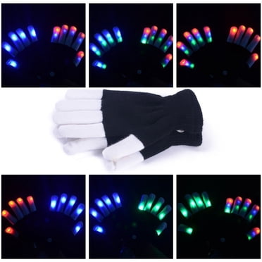 Gants Clignotants LED Rave Brillants 7 Modes Éclairage de Bout de Doigt Paire Noir Neuf
