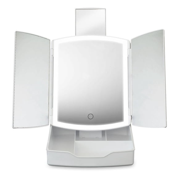 Miroir Triple Portable à Del - Miroir de toilette éclairé avec plateau de rangement