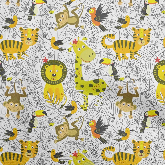 oneOone Cotton Flex Medium Yellow Fabric Cute Animal Sewing Craft Projects Fabric Prints By Yard 40 Inch Wide