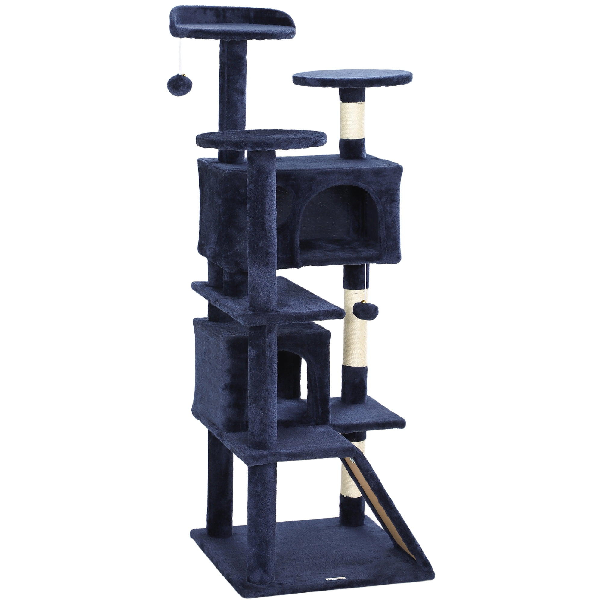CoSoTower 54" Cat Tree, Multi-Level Cat Tower with Scratching Posts, Cat Condos, Bed, Platforms, Ramp, Toy Ball, Dark Blue