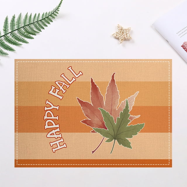Oefntac Placemats Thanksgiving Day Fall Themed Linen Placemat Insulation Mat Fall Themed Printed Kitchen and Home Dining Table Mat