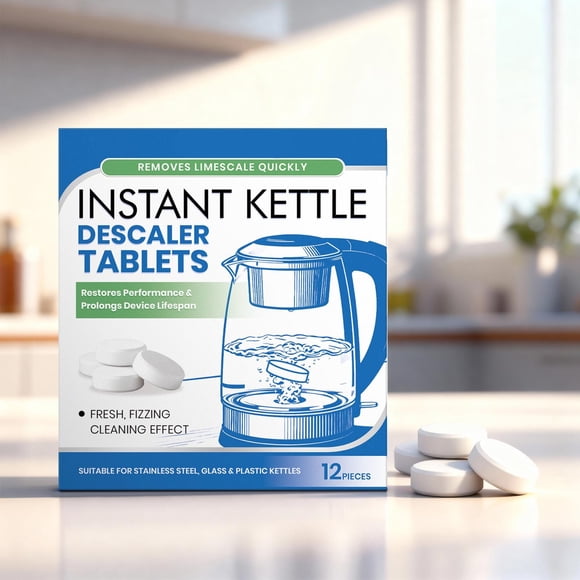 Todaioua 12 Pcs Kettle Descaler Tablets Limescale Remover Cleaner for Coffee Maker, Water Dispenser, Steam Iron, Efficient Descaling Solution Quick Cleaning