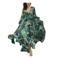 thumbnail image 1 of Robe Maxi Bohème pour Femmes, Robe d'Été Tropicale à Fleurs, Manches Longues, Coupe Ample, Robe de Plage, 1 of 7