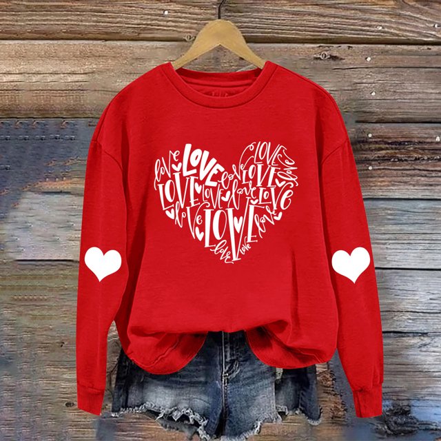 Meichang Sweat-Shirt Femme Saint-Valentin Graphique Cœur Amour Décontracté Col Rond Manches Longues Coupe Ample Saint-Valentin