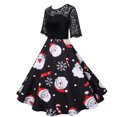 thumbnail image 2 of Jsaierl Robes de Noël pour Femmes 2024 Élégantes Décontractées à Manches Courtes Robe en Dentelle Robe de Fête des Fêtes Cocktail Robe à Volants, 2 of 5