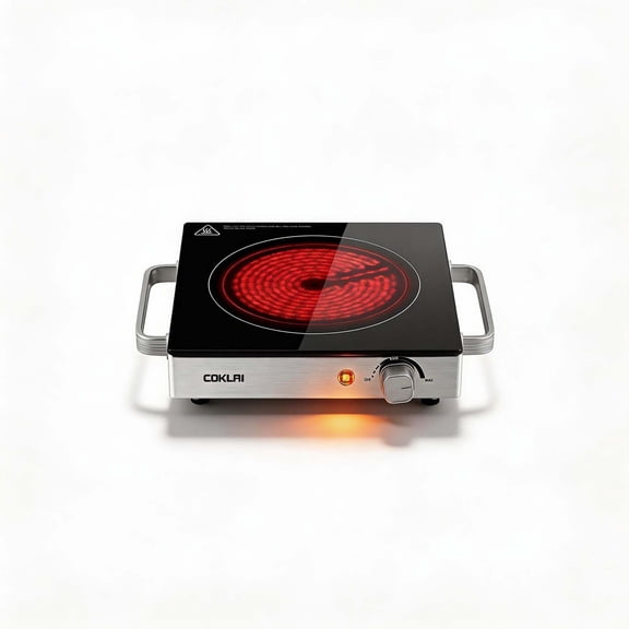 COKLAI Plaque Chauffante Électrique en Verre Infrarouge, Brûleur Simple Portable avec Température Réglable, Surface Facile à Nettoyer, Surface de Cuisson Compacte pour Cuisine, Dortoir, VR et Camping