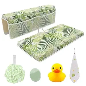 Ensemble de Coussinets de Bain pour Genoux et Coudes pour s'Agenouiller pour le Bain de Bébé – Tapis en Mousse Mémoire Souple Imperméable avec Poches, Séchage Rapide, Pliable et Antidérapant pour Jouets de Bain pour Bébé et Tout-Petit, Éponge en Tissu (Floral)