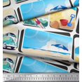 thumbnail image 3 of Soimoi Modal Satin Fabric Chair,Girl & Beach Surfboard Patchwork Print Fabric by Yard 42 Inch Wide, 3 of 3