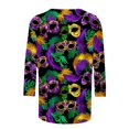 thumbnail image 5 of Penkiiy 2024 Blouse Mardi Gras Tops pour Femmes T-Shirt Quotidien Manches 3/4 Blouse Imprimé Masque Haut Carnaval Col Rond Chemise Décontractée TG Multicolore, 5 of 5