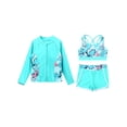 thumbnail image 3 of Manyakai 3Pcs Girls Tankini Rashguard Swimsuit Set Long Sleeve Swim Shirt Crop Top with Swim Trunk Green 16, 3 of 7