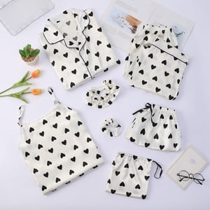 Cameland 7 Pièces Ensembles de pyjamas pour femmes Faux soie Pyjama Ensembles pour femmes Pyyama Ensemble de vêtements de nuit Printemps Été Ensemble de p yjama pour femmes