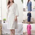 thumbnail image 4 of serony Women Water Absorption Bath Robe Solid Spa Bath Waffle Bathrobe Spa Home Dress Nightgown, 4 of 9