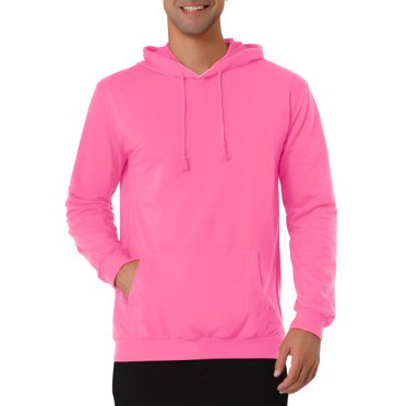 INSPIRE CHIC Men's Hoodie Sweatshirt Long Sleeves Solid Drawstring Pullover L Rose Red